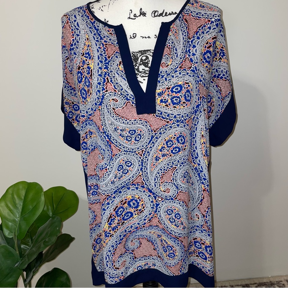 Adorable 🥰 J. Crew sheer paisley tunic blouse navy - Picture 8 of 9